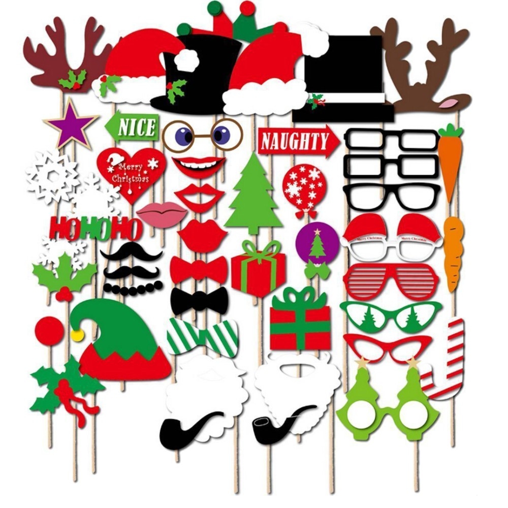 (50er Set) Photo Booth Fotorequisiten Party Foto Accessoires Dekorationen für lustige Bilder - Weihnachten