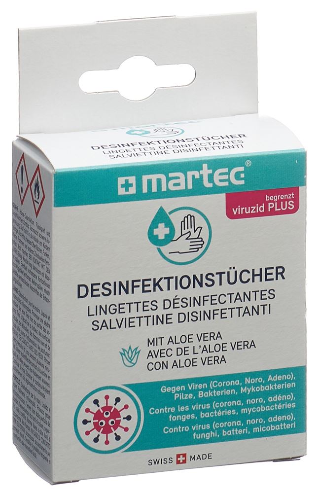 MARTEC Desinfektionstücher<br>10 Stück, Beutel, mit Aloe vera