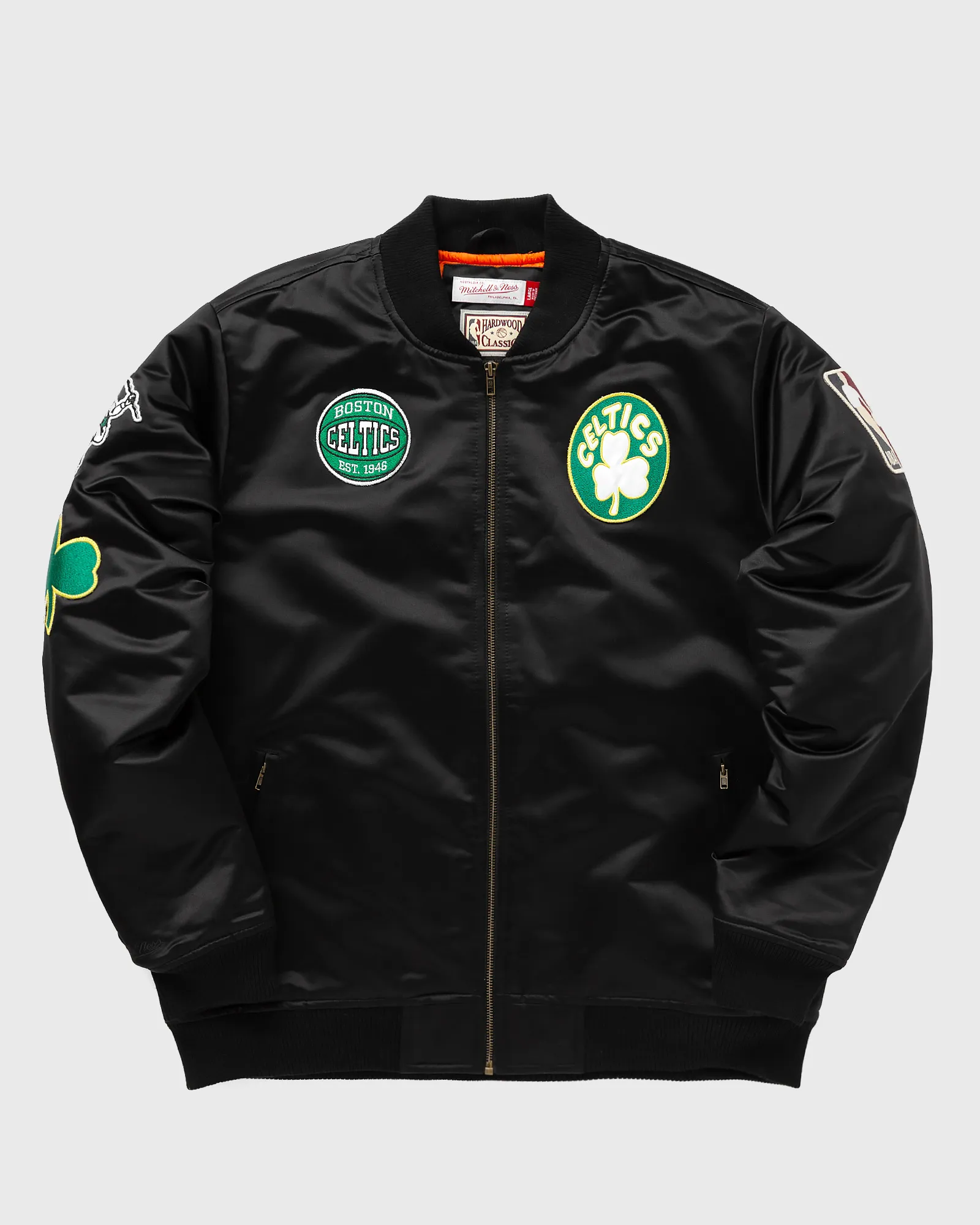 Jaqueta bomber de cetim Mitchell & Ness NBA Boston Celtics