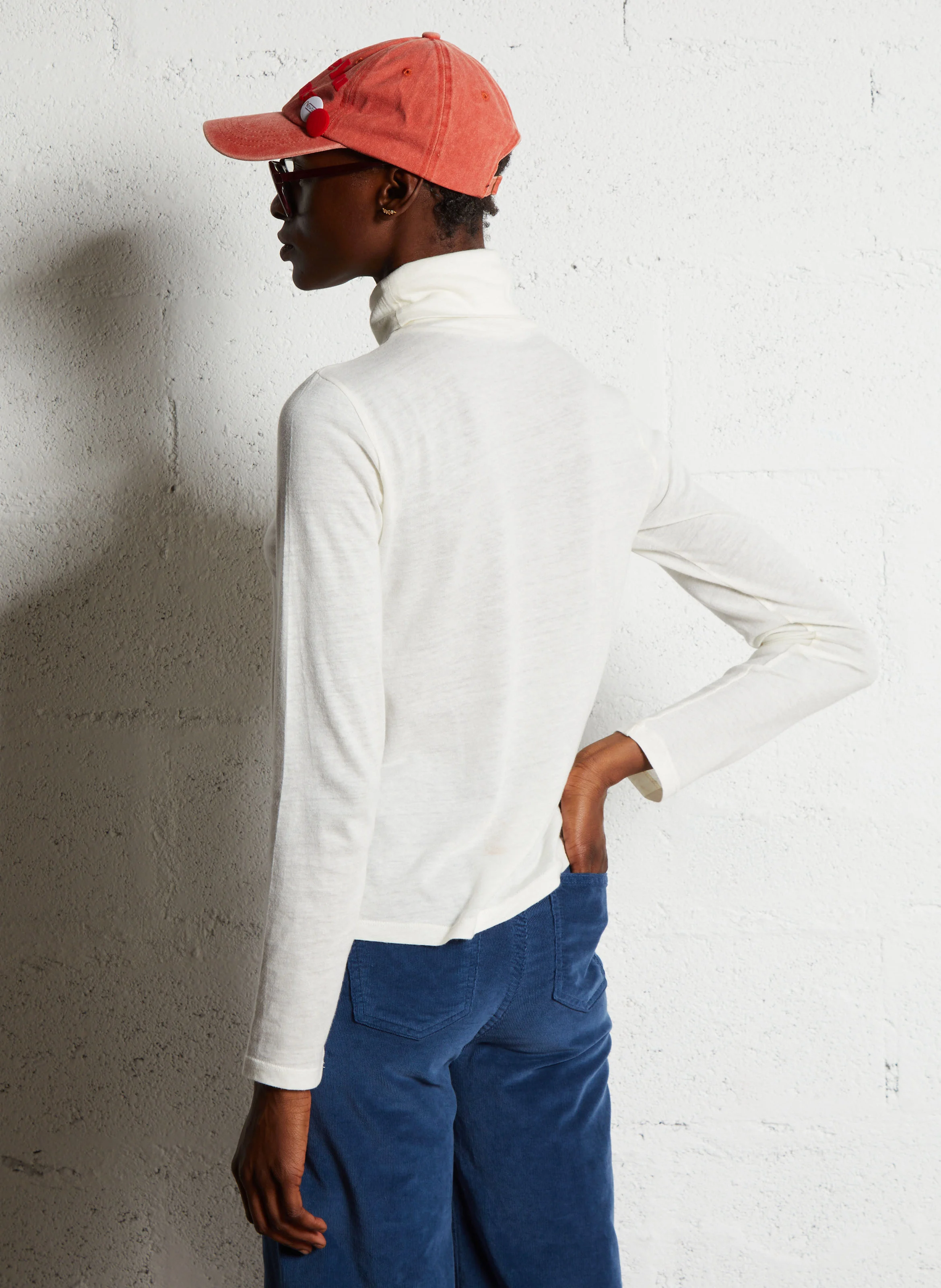 Tee-shirt col roulé en coton et cachemire | Blanc