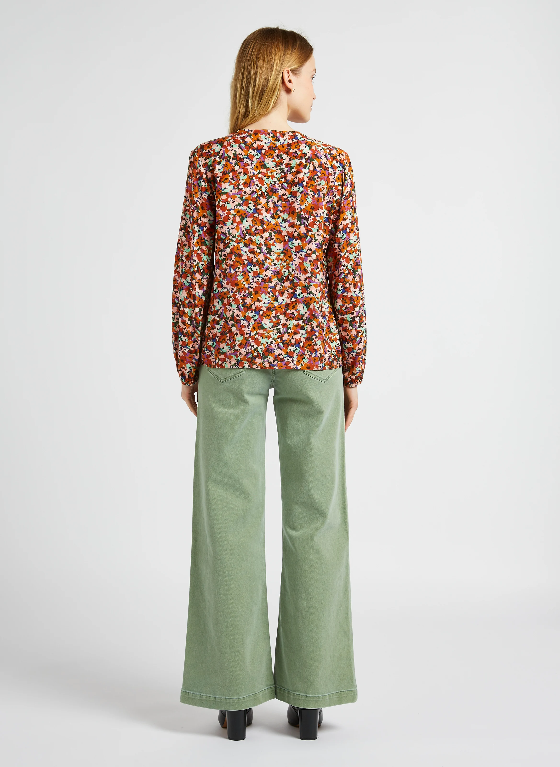 Jean flare taille haute en coton stretch | Vert
