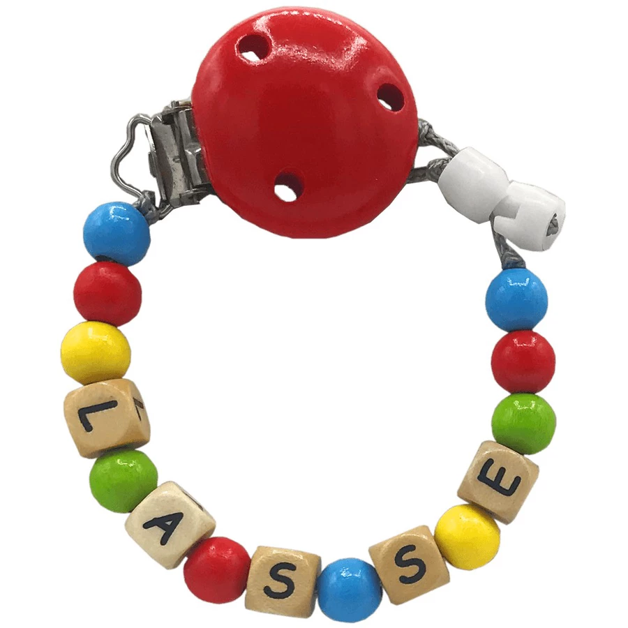 Schnullireich Geschenkset mit Namen Kunterbunt Retro Style Holz Bunt