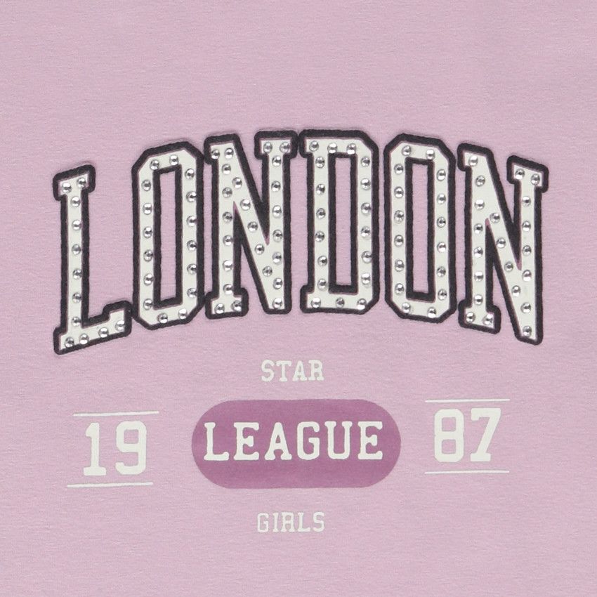 T-shirt manches longues en jersey print et strass pour fille - Rose