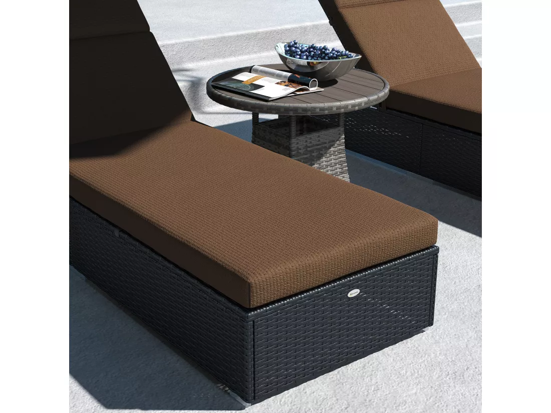 Lot de 2 matelas pour bain de soleil transat - cordons et velcros d'attache - dim. 196L x 55l cm ép. 8 cm - polyester déperlant marron