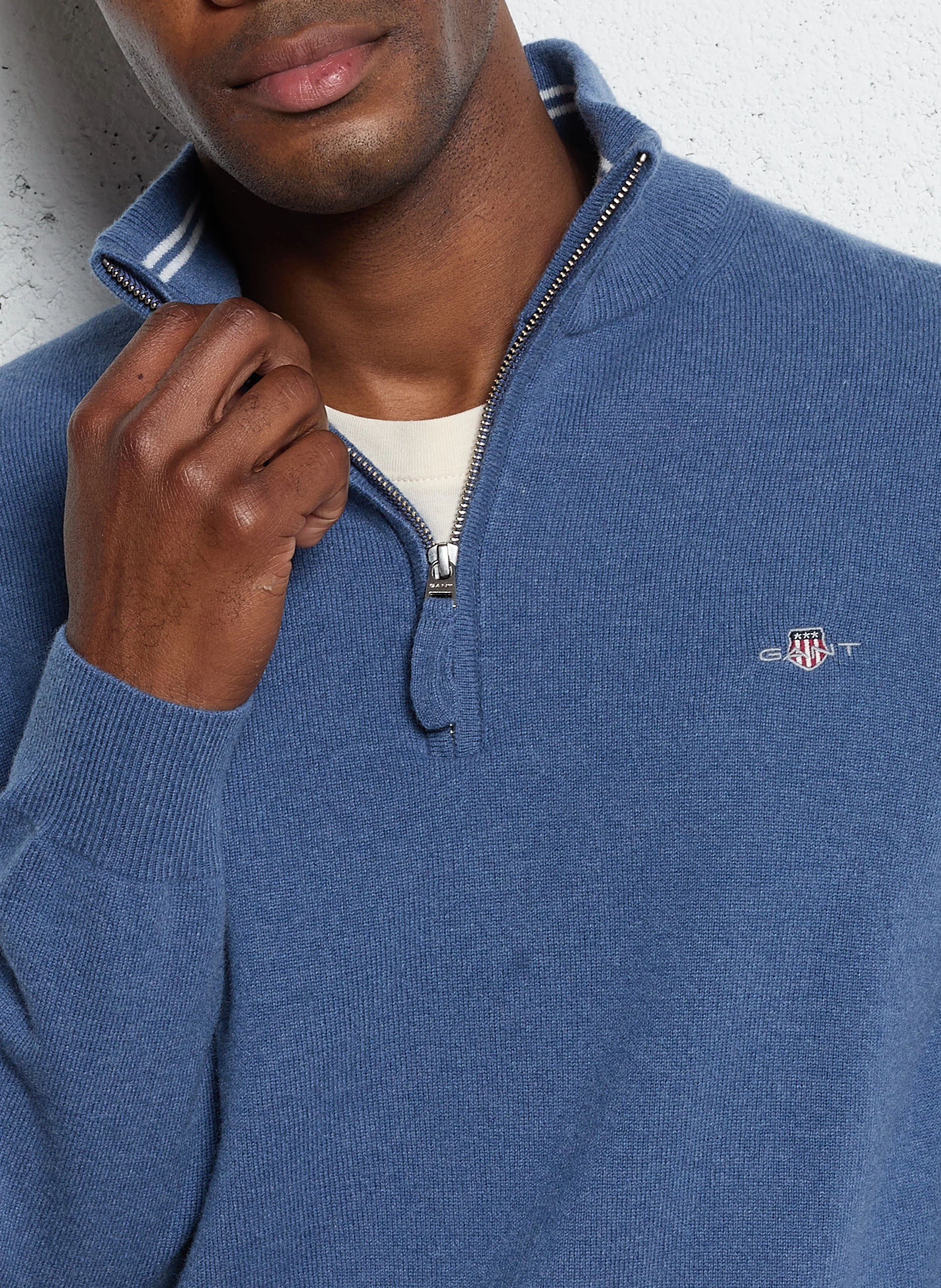 Pull col montant zippé en laine | Bleu