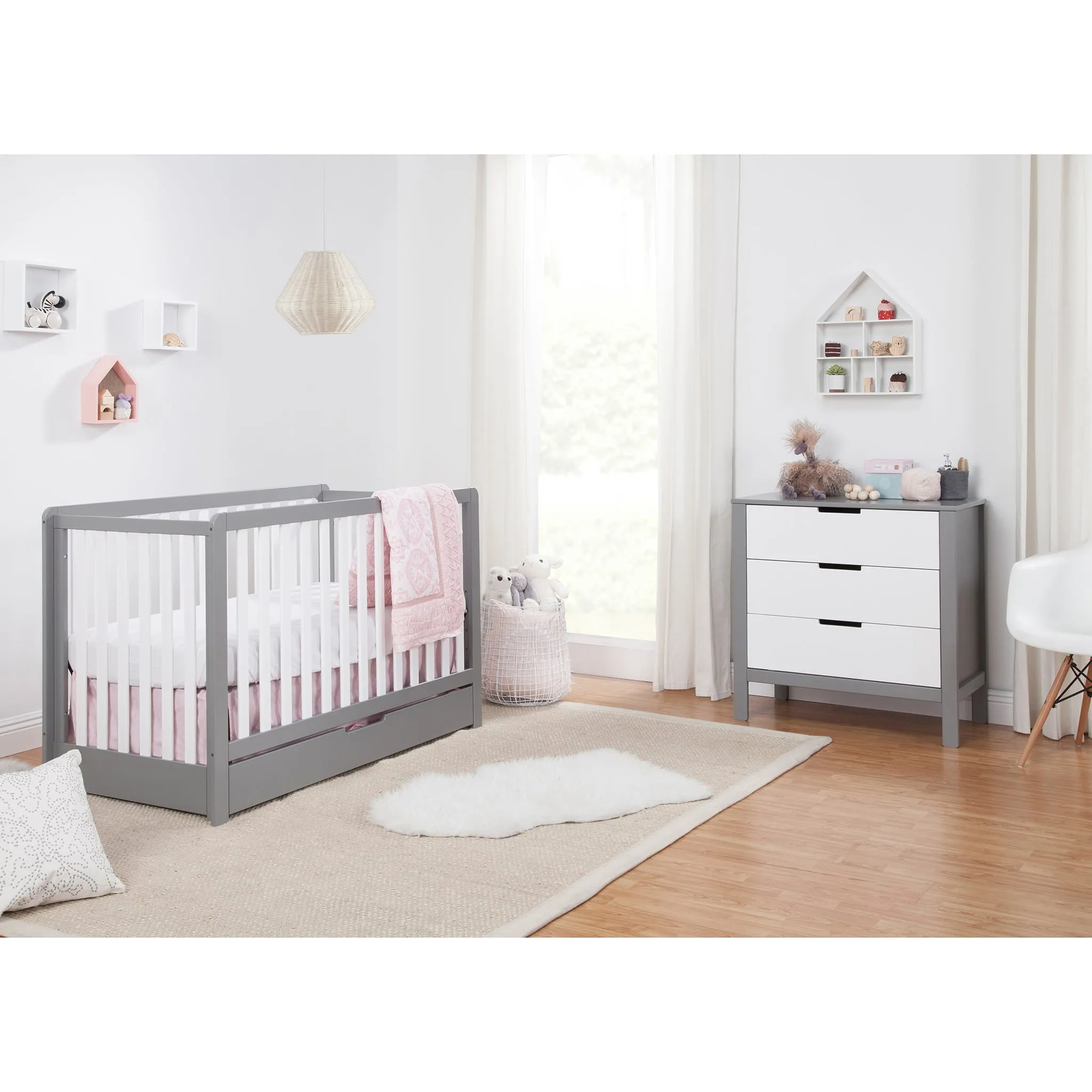 DaVinci Couchette Convertible 4-en-1 Colby avec Tiroir Gigogne - Gris  Blanc