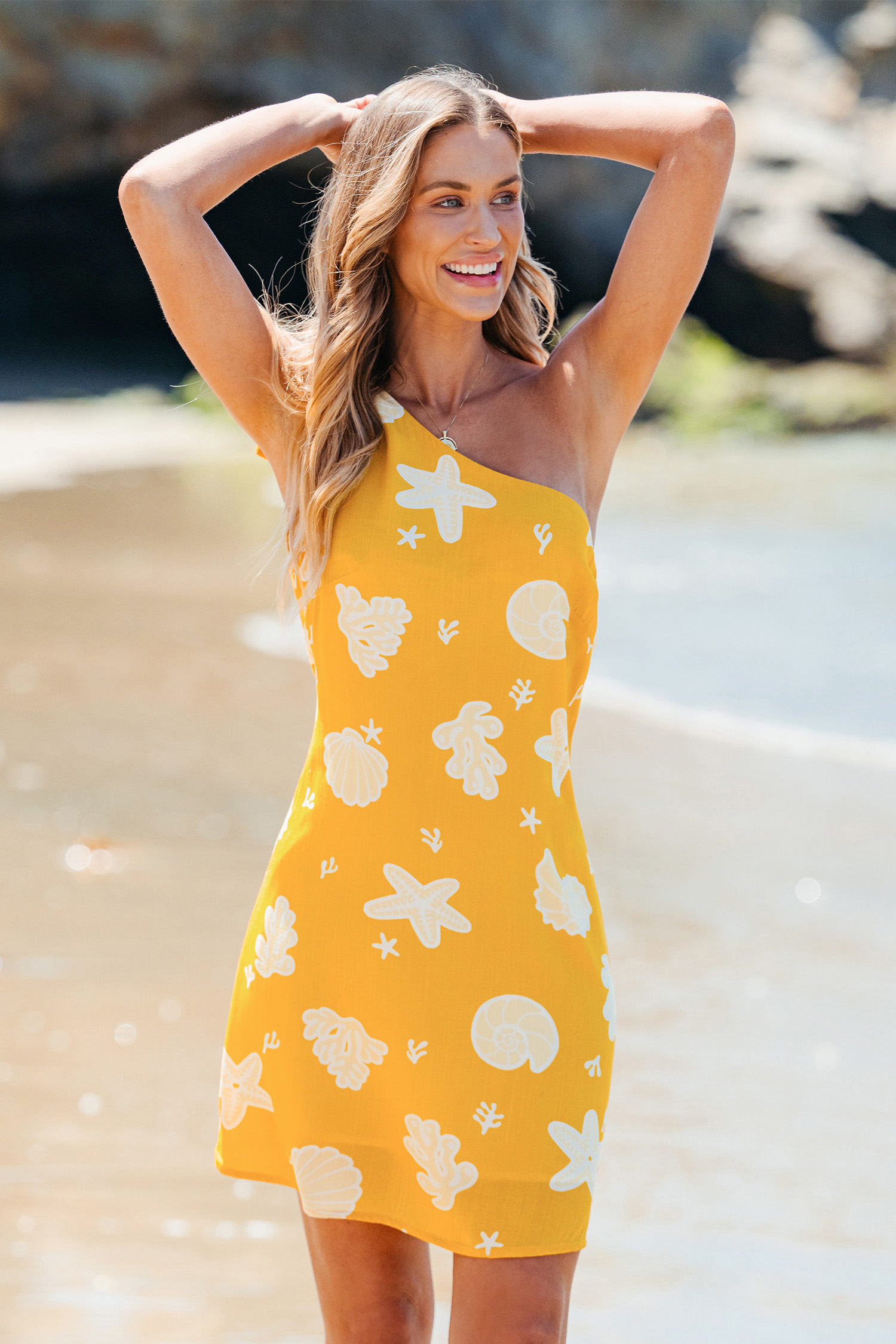 Robe mini à une épaule nautique jaune