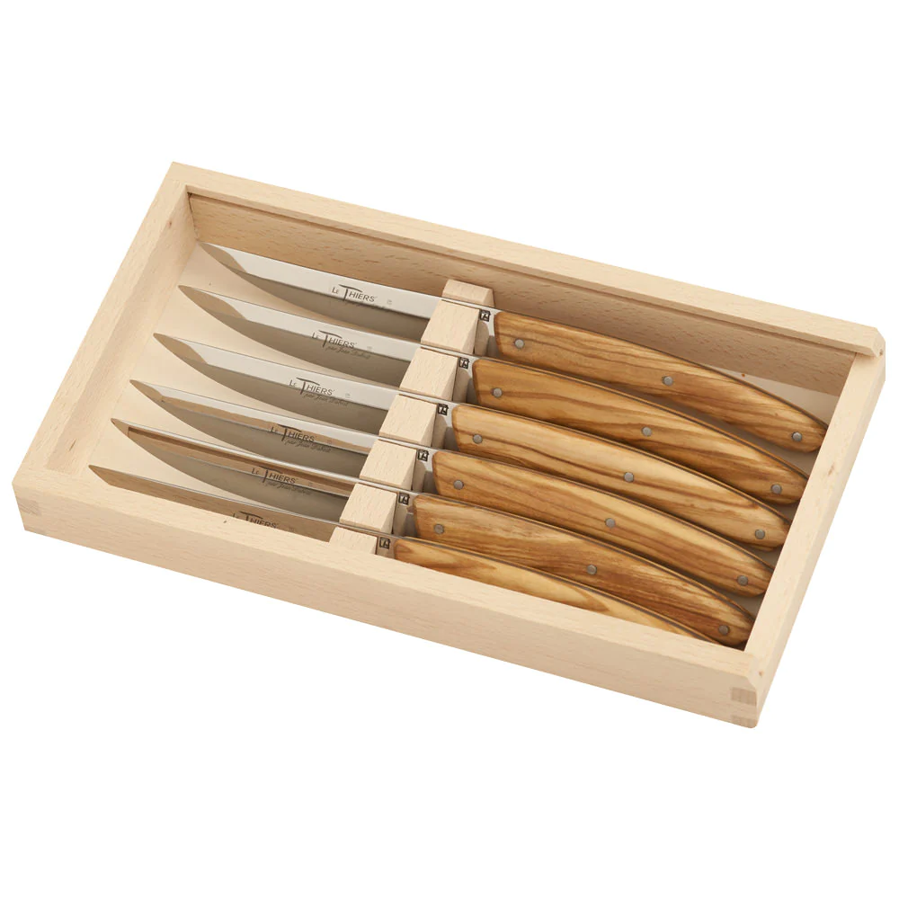 Coffret 6 couteaux bois d olivier le thiers prestige Jean Dubost