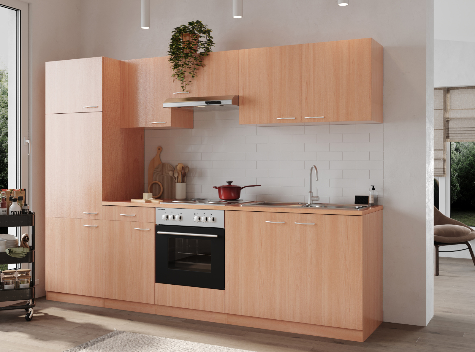 RESPEKTA Küchenblock GERDA - Buche - mit E-Geräten - 270 cm