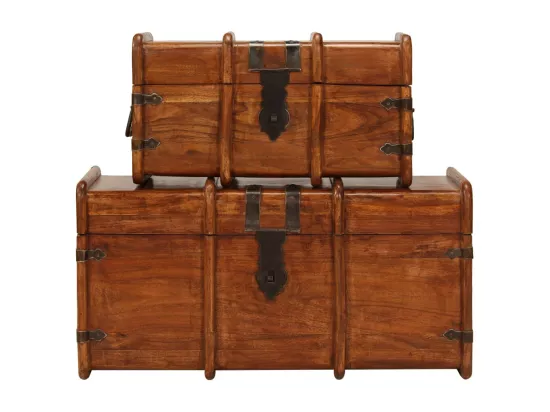 Coffre de rangement 2 pcs Bois d'acacia solide et finition miel