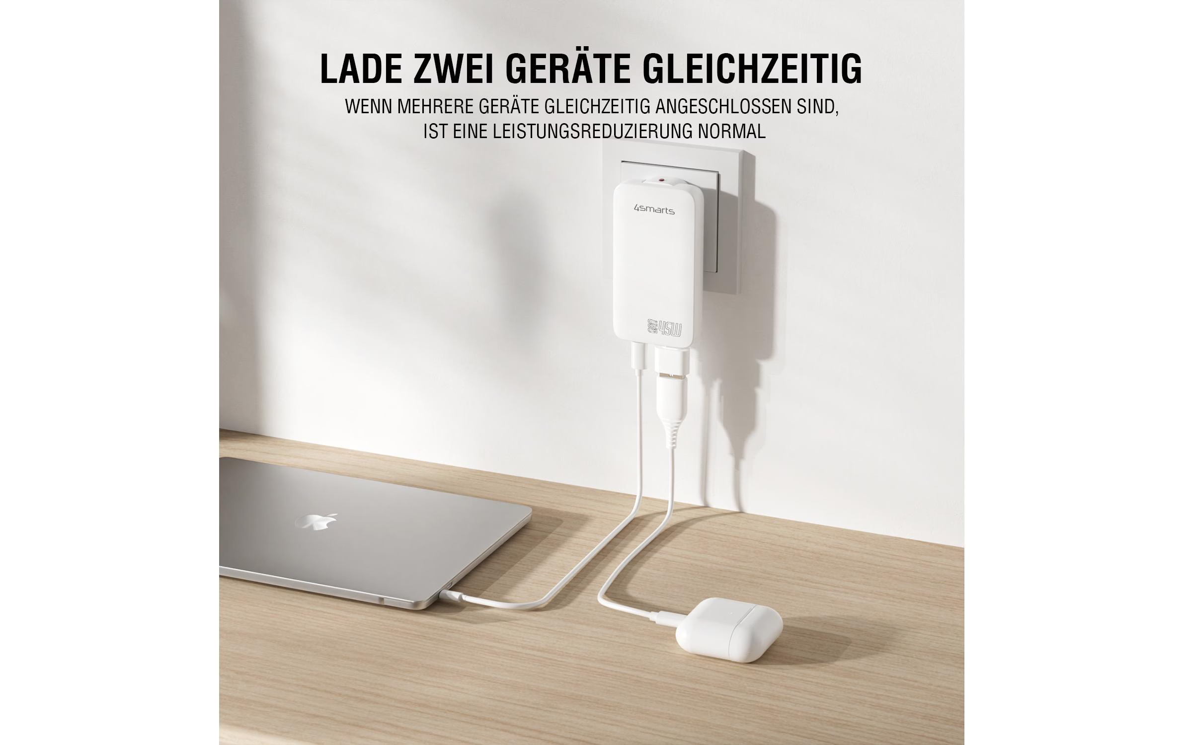 (45W) FlatPlug Slim Dual USB C GaN Ladegerät Netzteil (4S542045) - Weiss