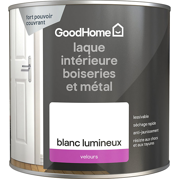 Laque haute résistance boiseries et métal GoodHome velours blanc 2,5L