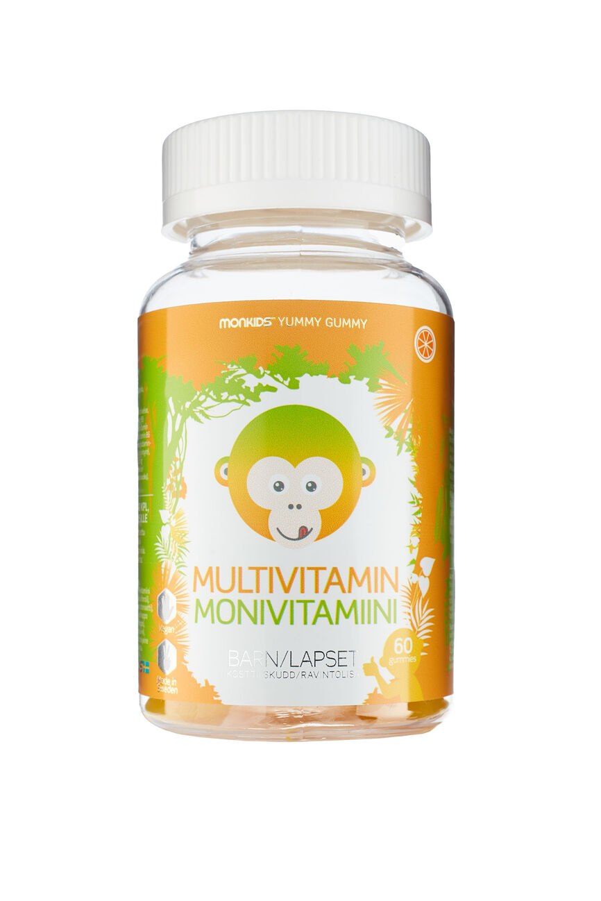 Monkids multivitaminer til barn appelsinsmak 60 stk