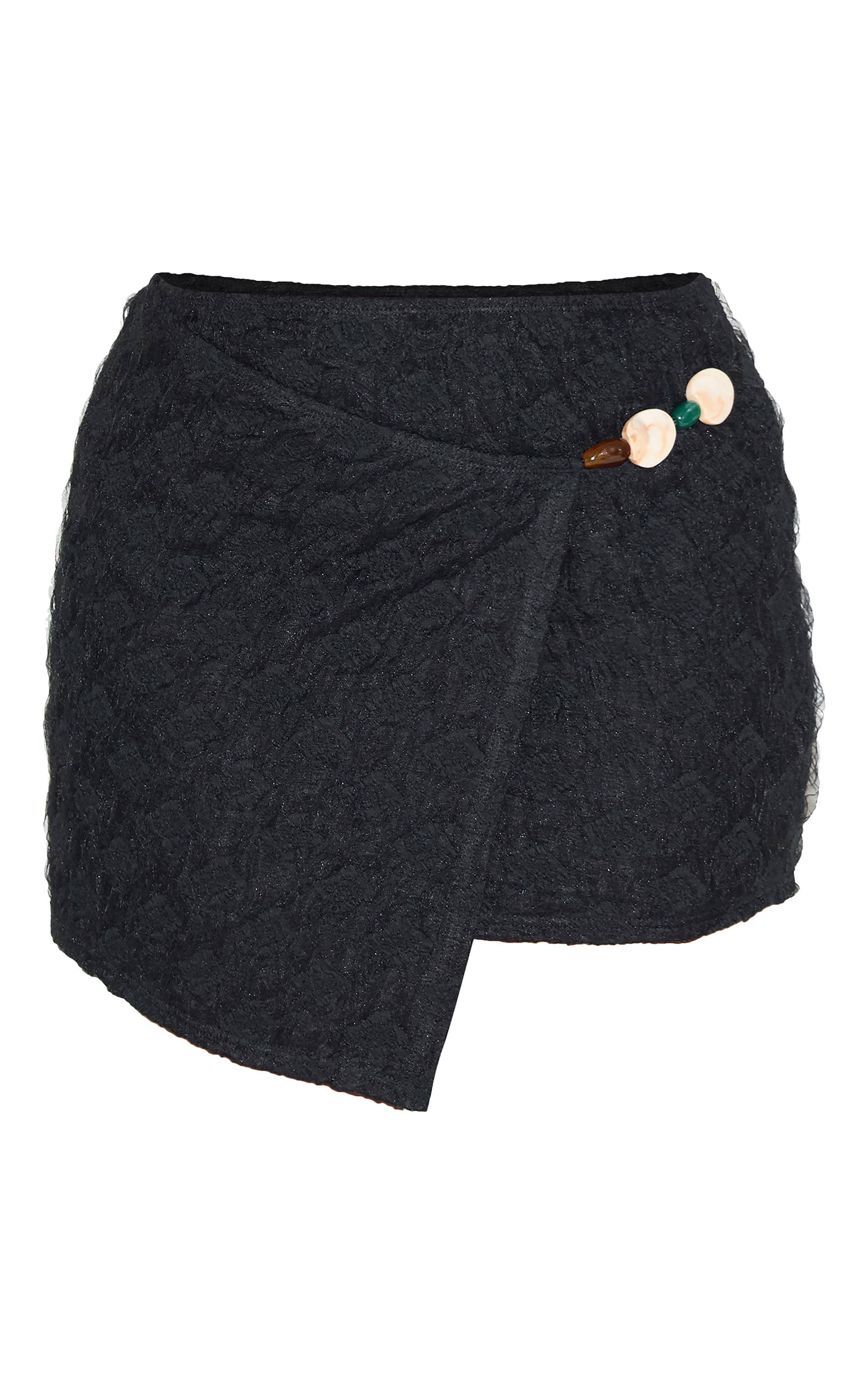 Noir Ensemble Jupe Courte Portefeuille Texturée Avec Bordure Perlée Shape
