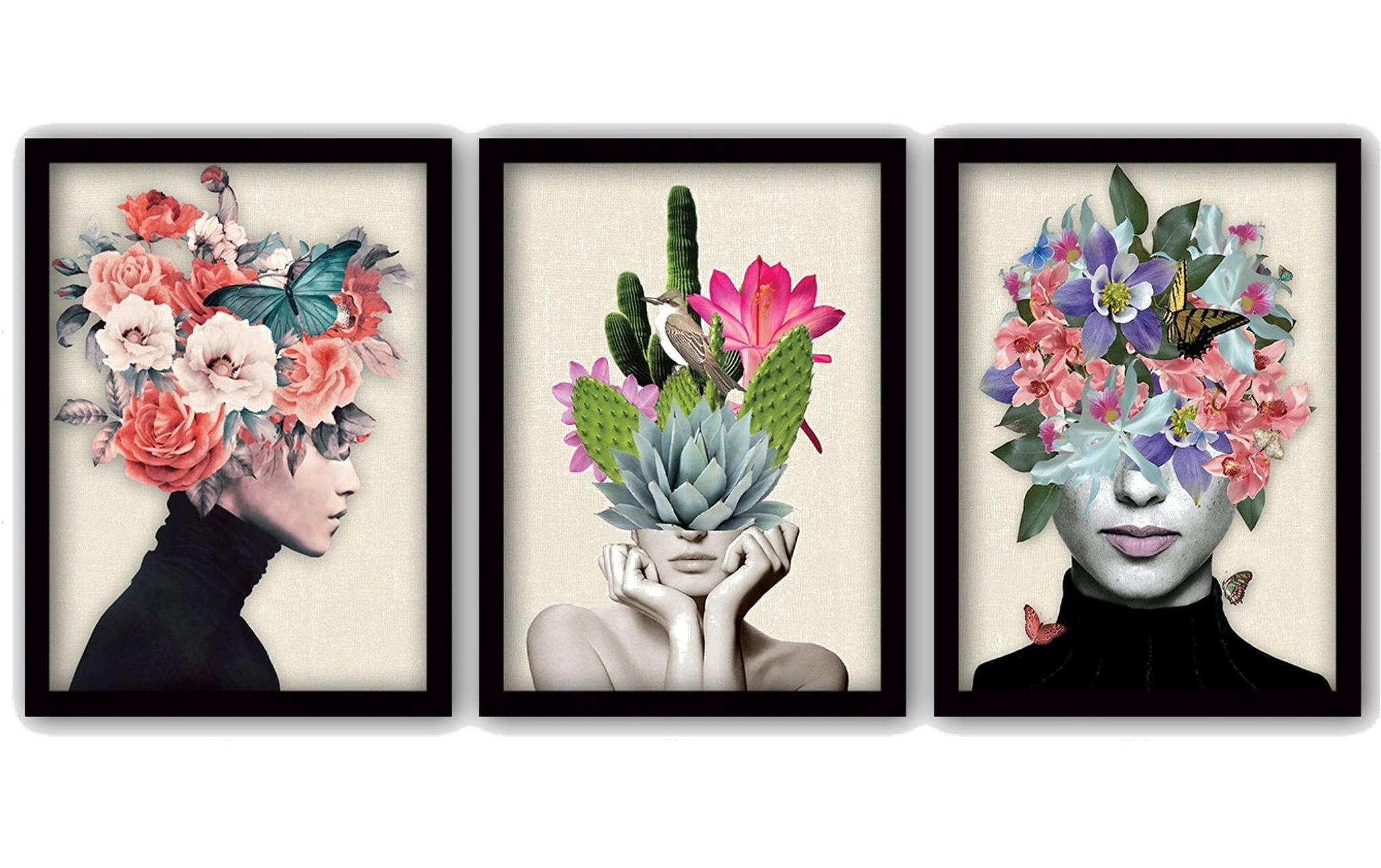 Bild Flowers Woman 3 Stück, 35 x 45 cmDekorative Wandmalerei
