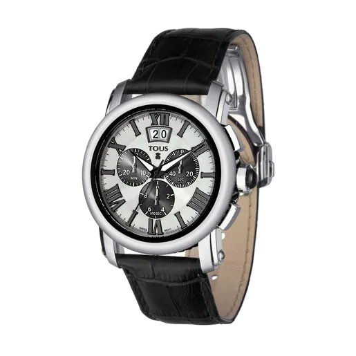 Relógio analógico bicolor Born em aço/IP preto com pulseira de couro preta