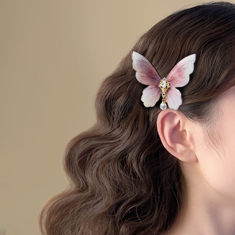 Calafa - Vlinder strass imitatie parel haarspeld