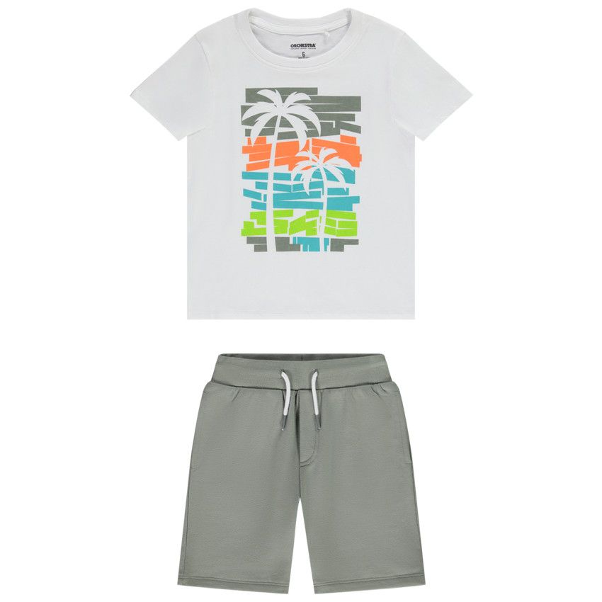 Ensemble court 2 pièces t-shirt printé pour garçon - Blanc
