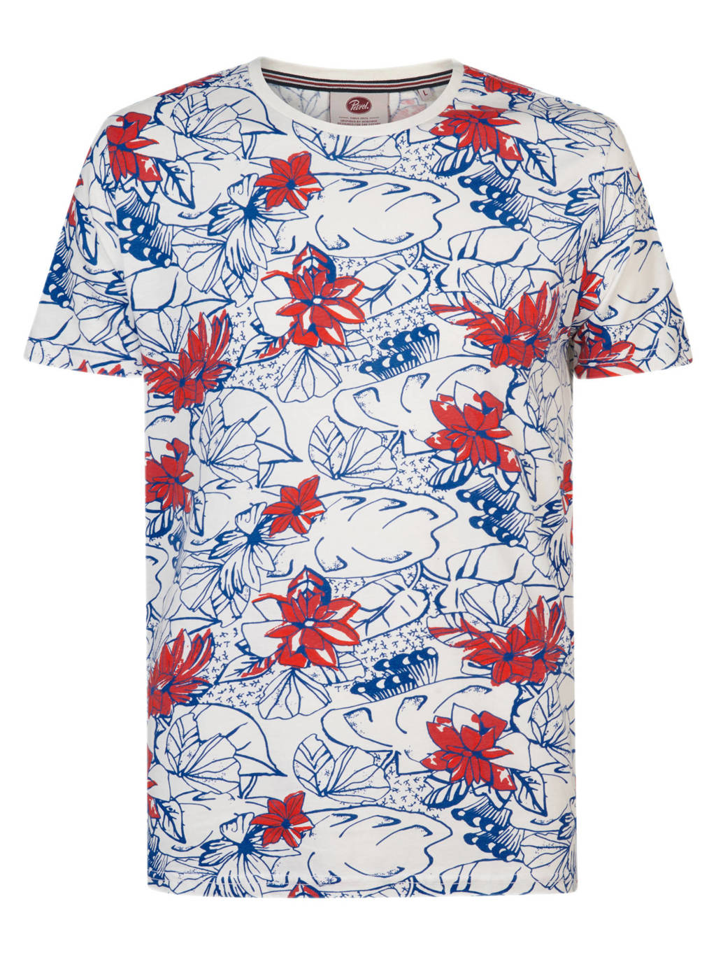 Petrol Industries T-shirt met all over print wit/blauw/rood