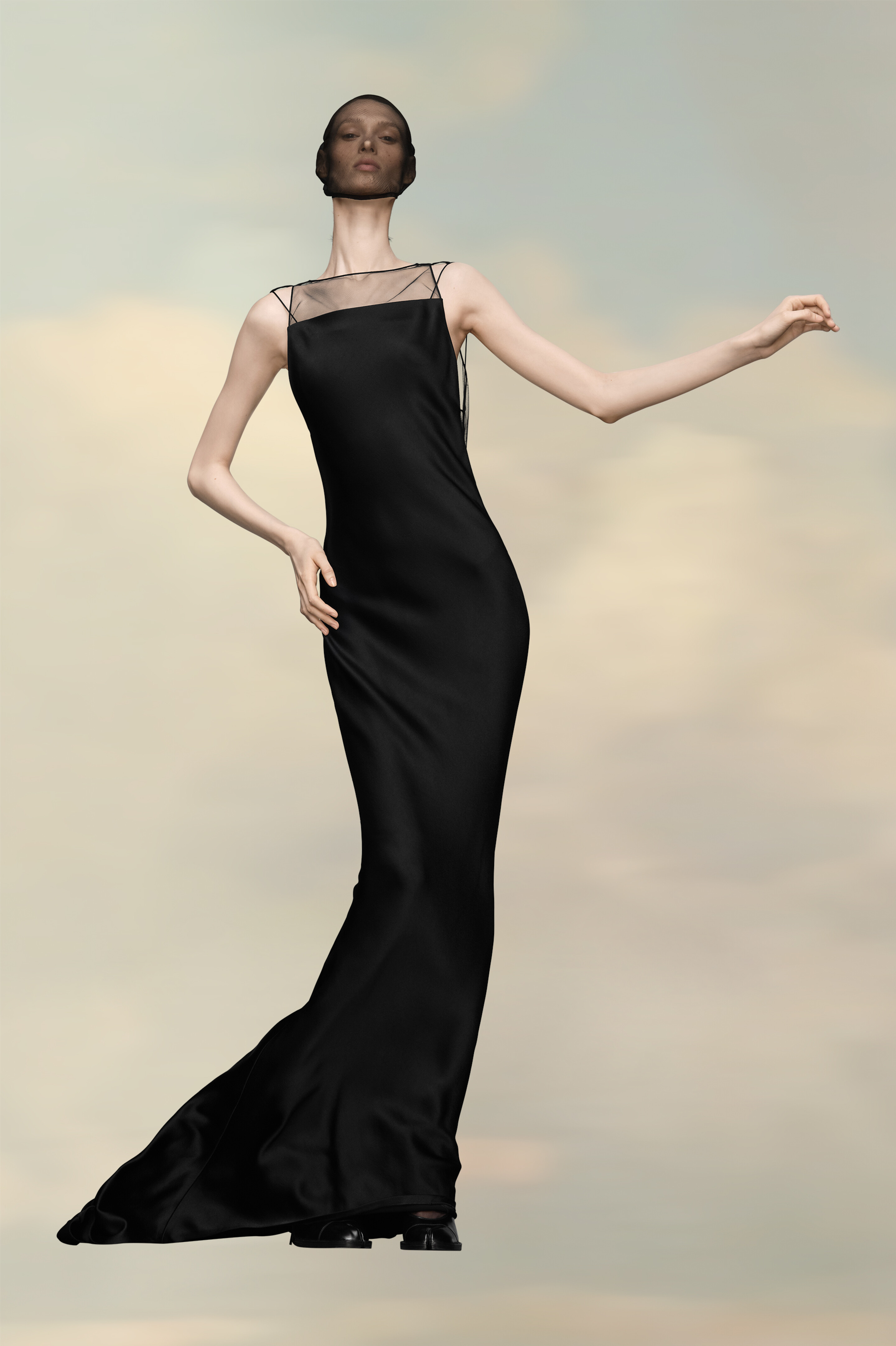 Robe longue en satin noir Noir