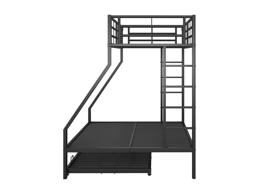 Lit superposé en métallique avec lit extensible 90(140)x200cm - lit d'adolescents avec échelle des 2 côtés pour enfants facile à monter - noir