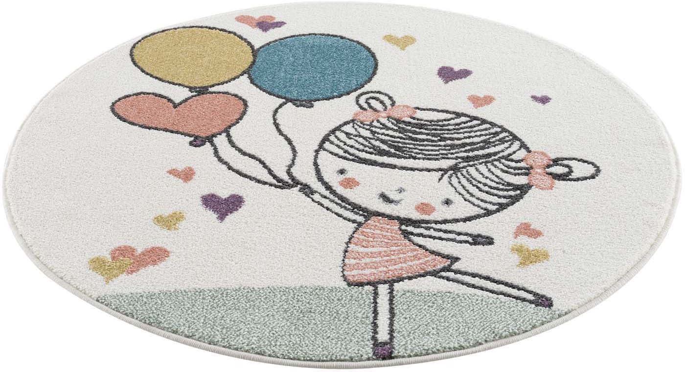 Carpet City Kinderteppich »Anime9393« rund 11 mm Höhe Spielteppich, Mädchen, Herzen, Ballon, Weicher Flor, Pflegeleicht