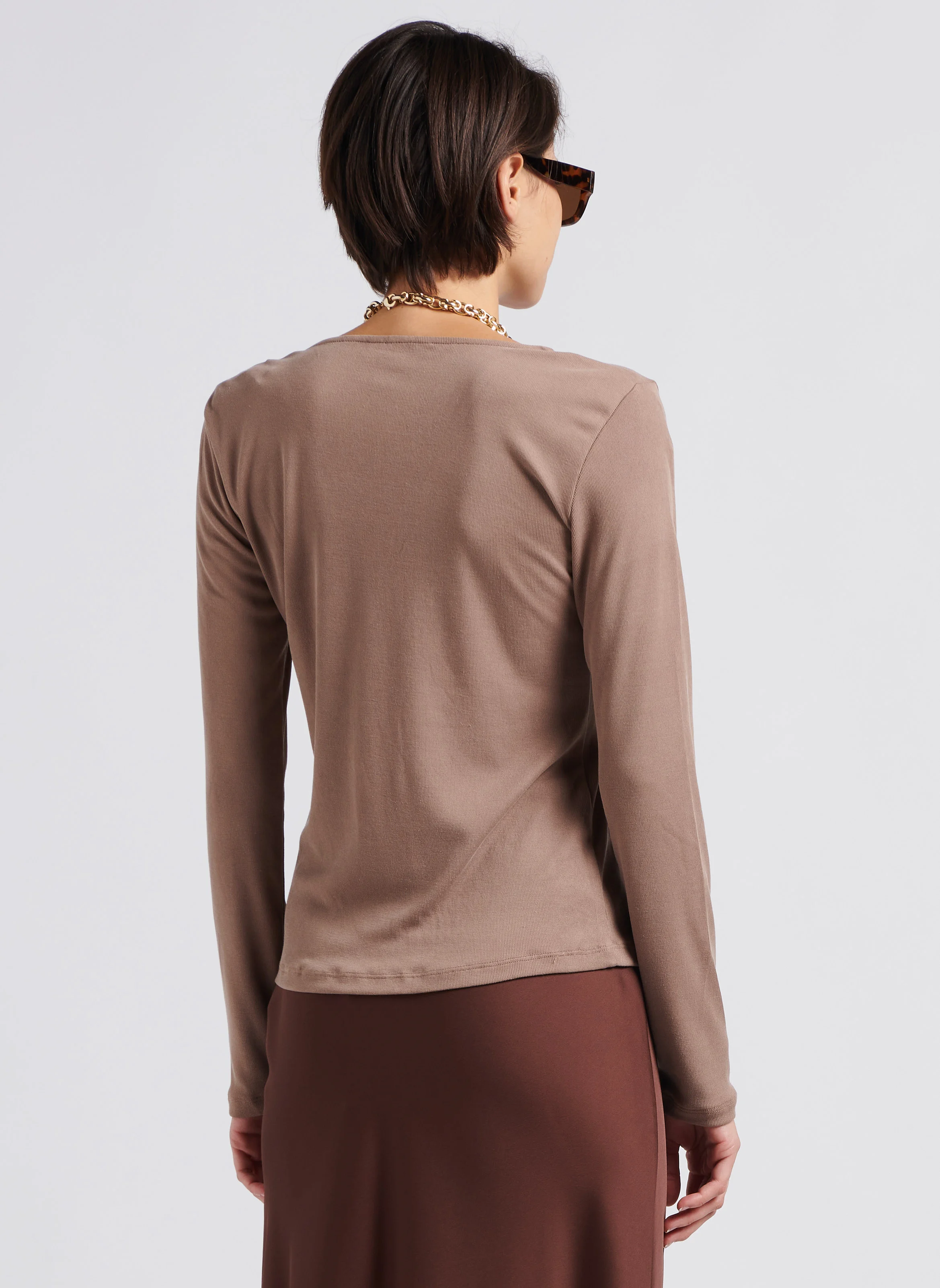 LULLU - Tee-shirt manches longues à col noué | Marron