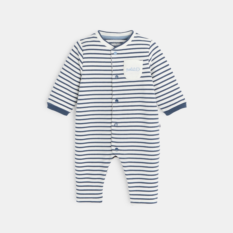 Combi longue rayée en maille bleu naissance
