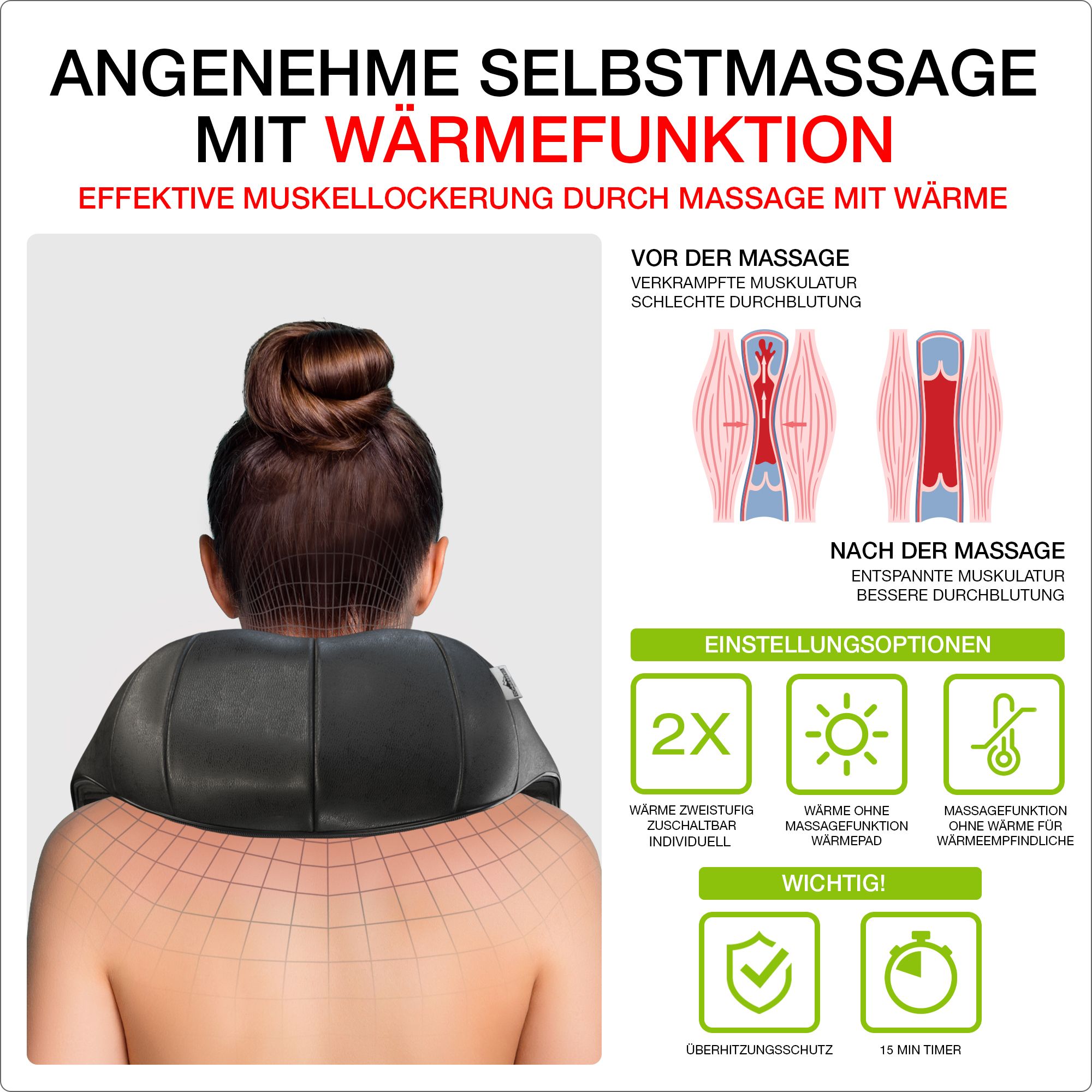 Donnerberg Nackenmassagegerät  Premium Massagegerät mit Wärme und Vibration