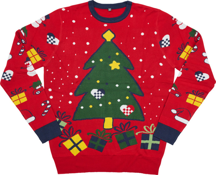 Julesweater med juletræ rød str. XL