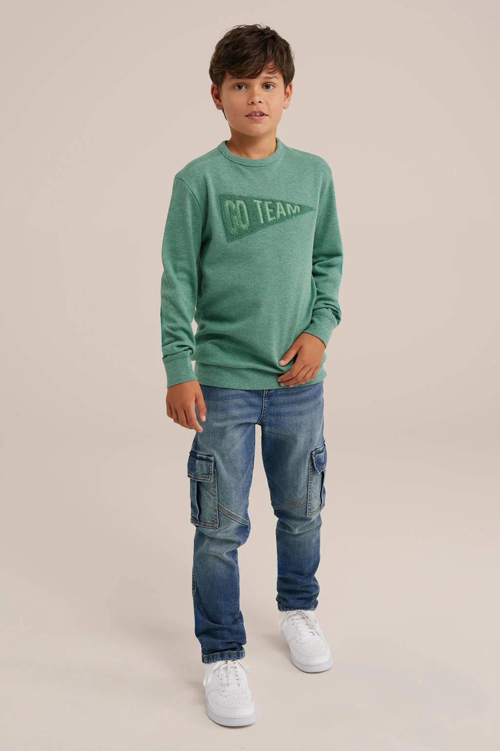 Puber truisweater met printopdruk groen