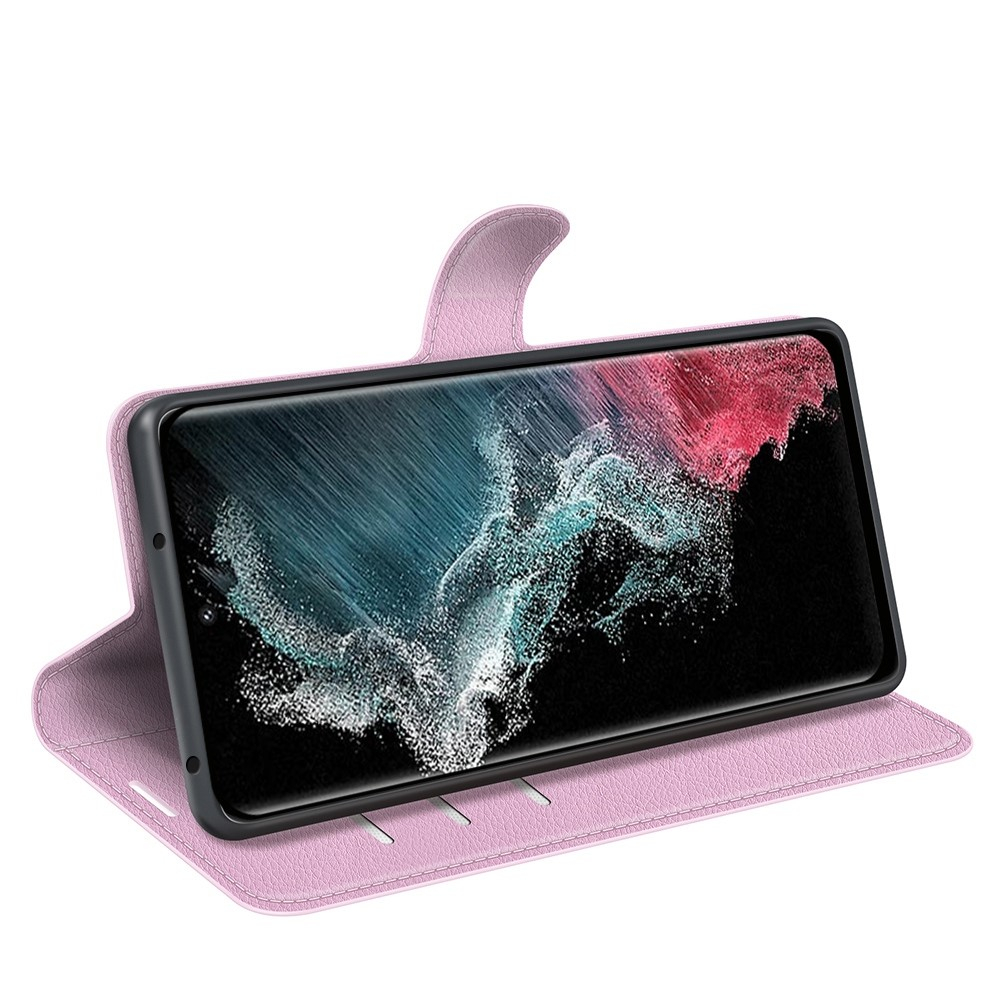 Samsung Galaxy S23 Ultra 5G Leder Tasche Flip Cover Litchi Look - Rosa