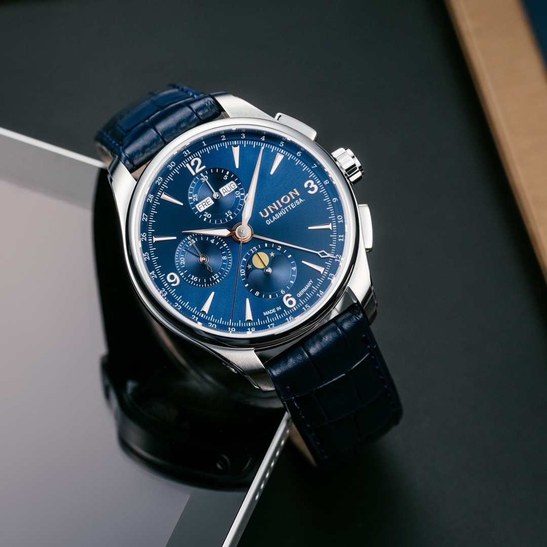 Union Glashütte Belisar Chronograph Mondphase Blau 42mm