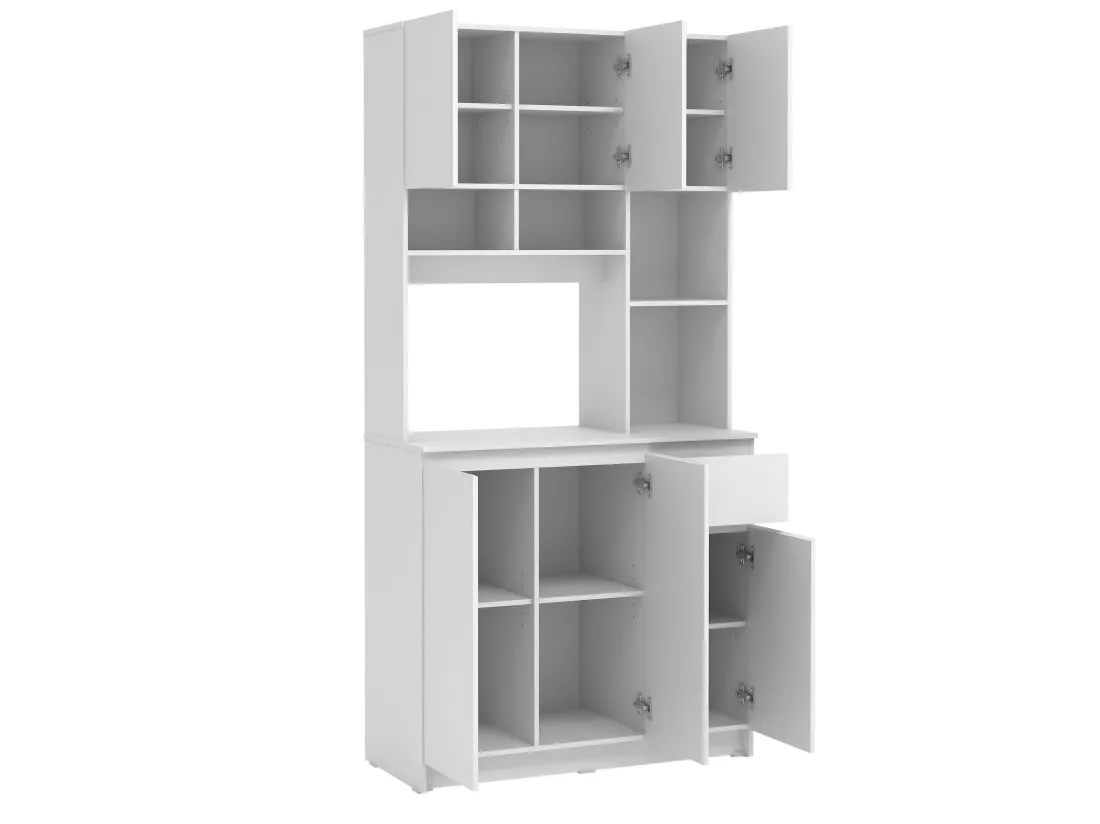 Buffet de cuisine avec 6 portes, 1 tiroir et 5 niches - Blanc - NIZALI