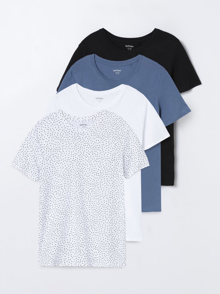 Pacote com 4 camisetas de gola redonda sortidas - Preto/Cru