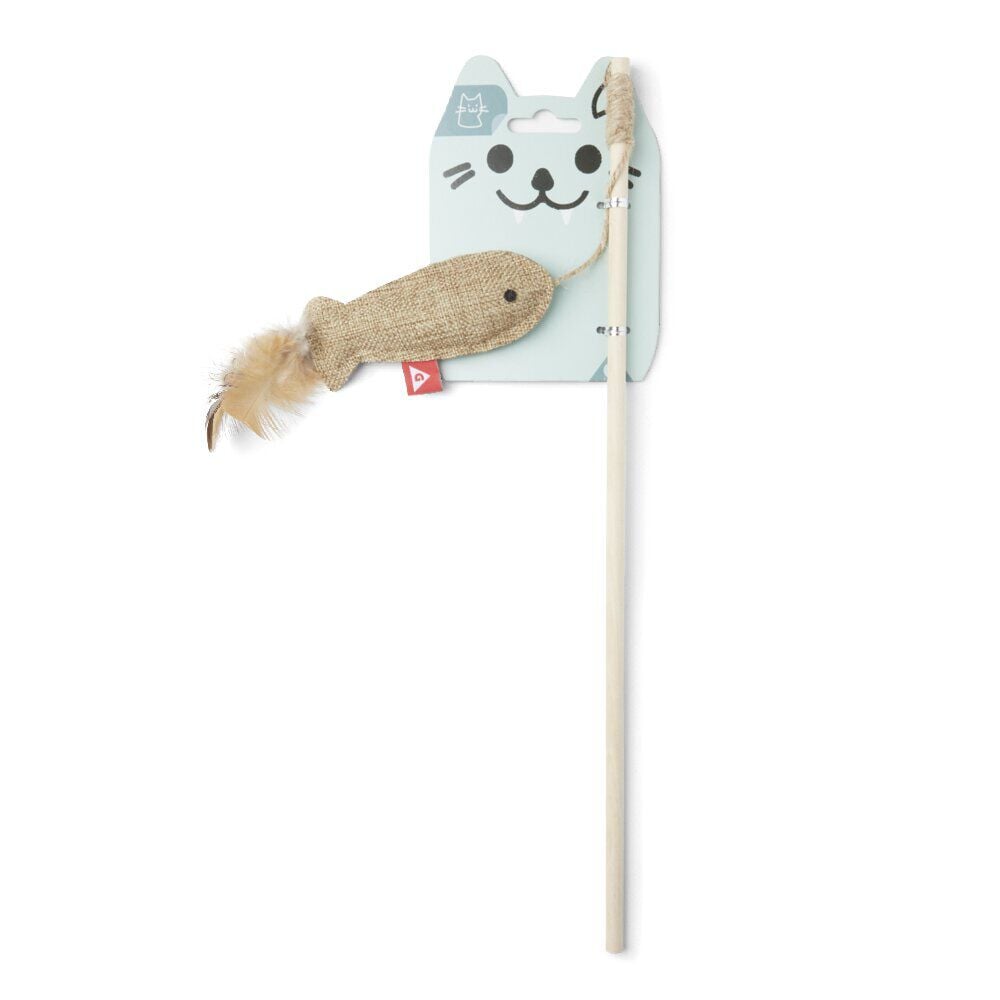 Jouet pour chat en bois avec plume