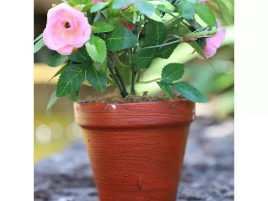 Rosier plante fleur artificielle extérieur cimetière tissu rose 23 cm