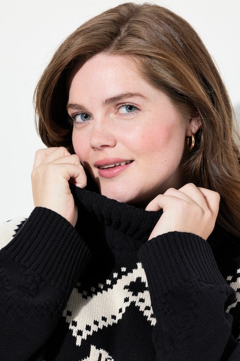 Pullover, Fair Isle, Rollkragen, Langarm, Biobaumwolle