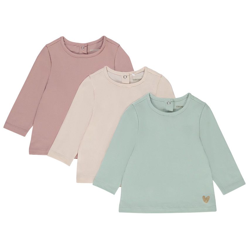 Lot de 3 t-shirts en jersey uni pour bébé fille - Rose