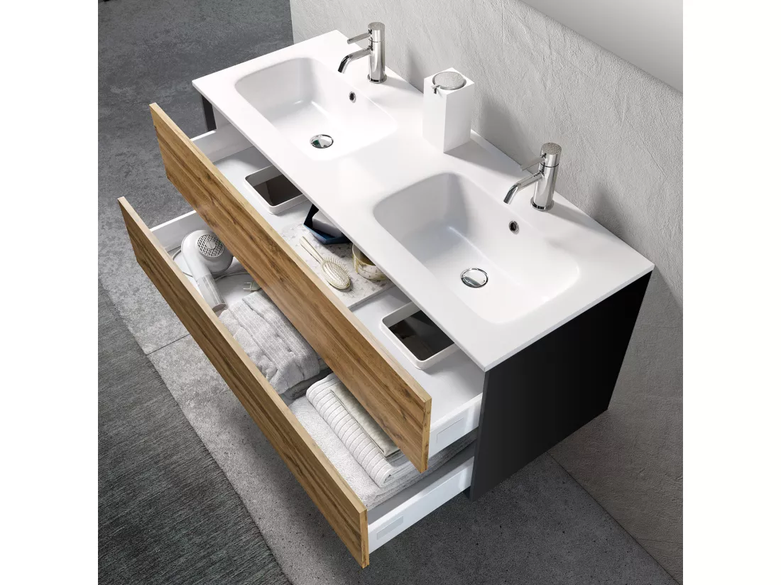 Ensemble de salle de bain double vasque 5 pièces IGEA chêne miel