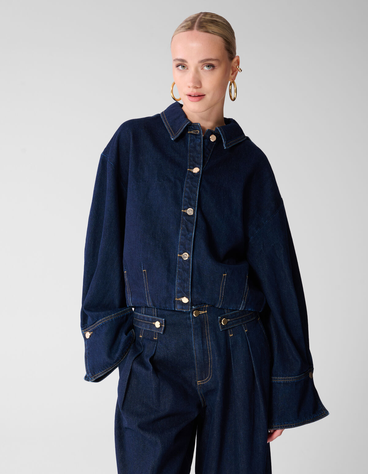 Oversized Fit Denim Blouse Donkerblauw