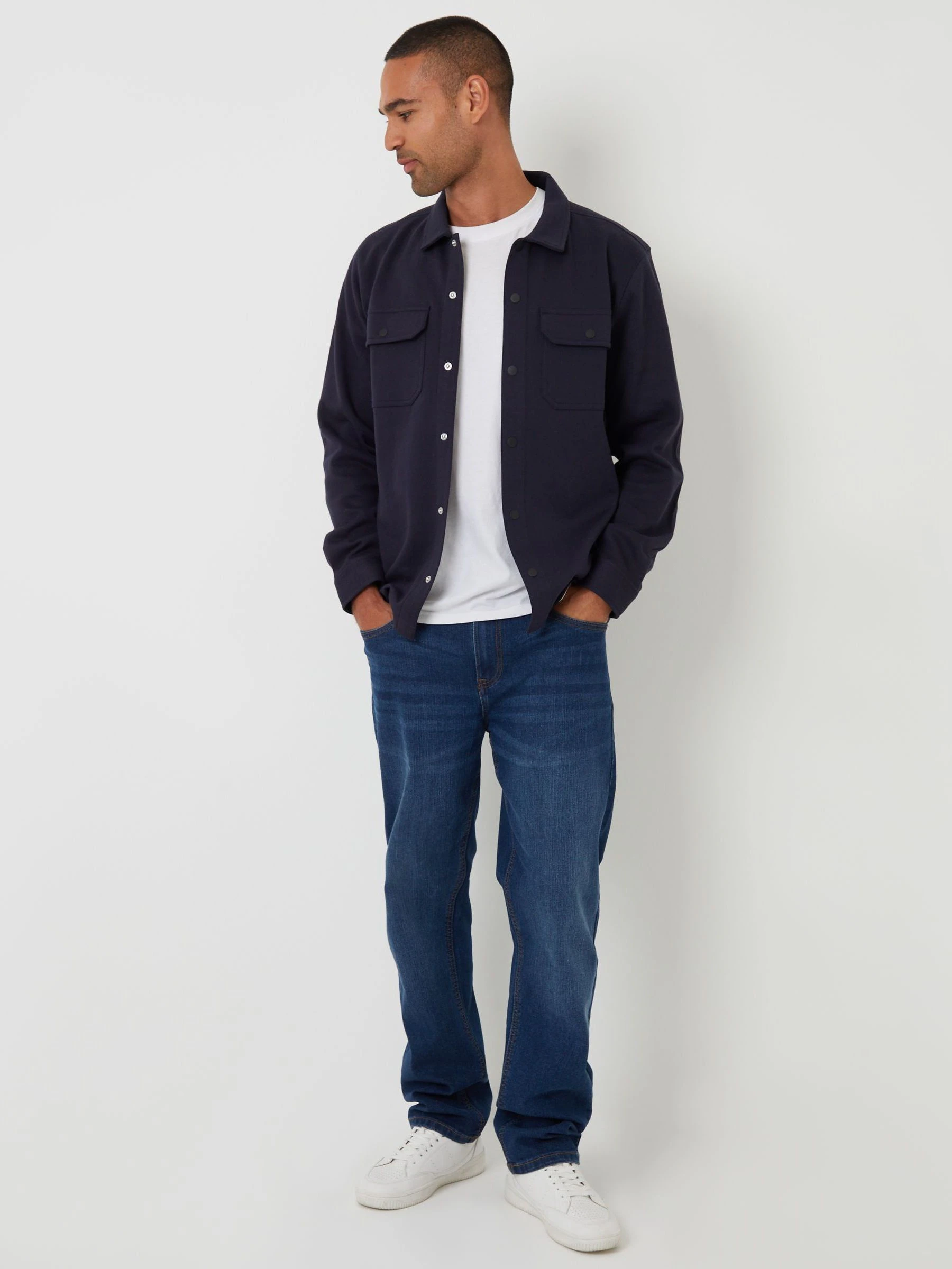 Blauw - Threadbare Piqué overshirt met drukknoopsluiting
