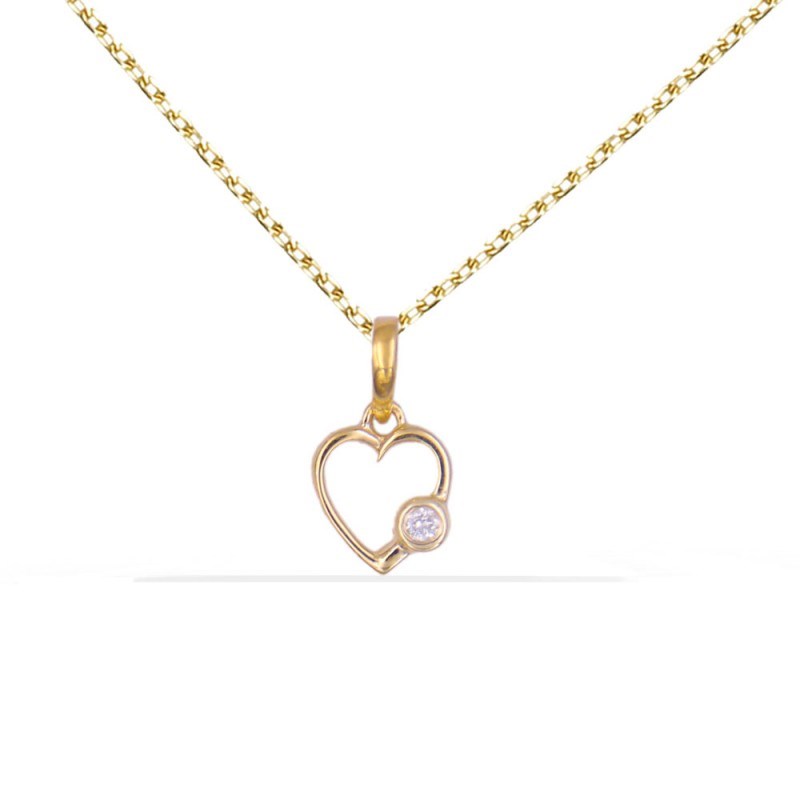 Collier - Pendentif Or Jaune et Diamant - Coeur - Chaine Dorée