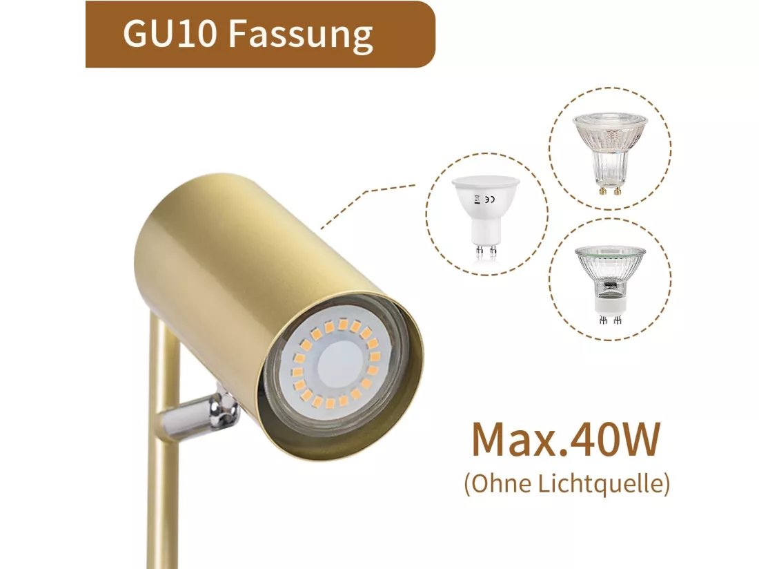 NETTLIFE lampe de chevet lampe de table de salon or pivotante 350° GU10 or en métal bureau