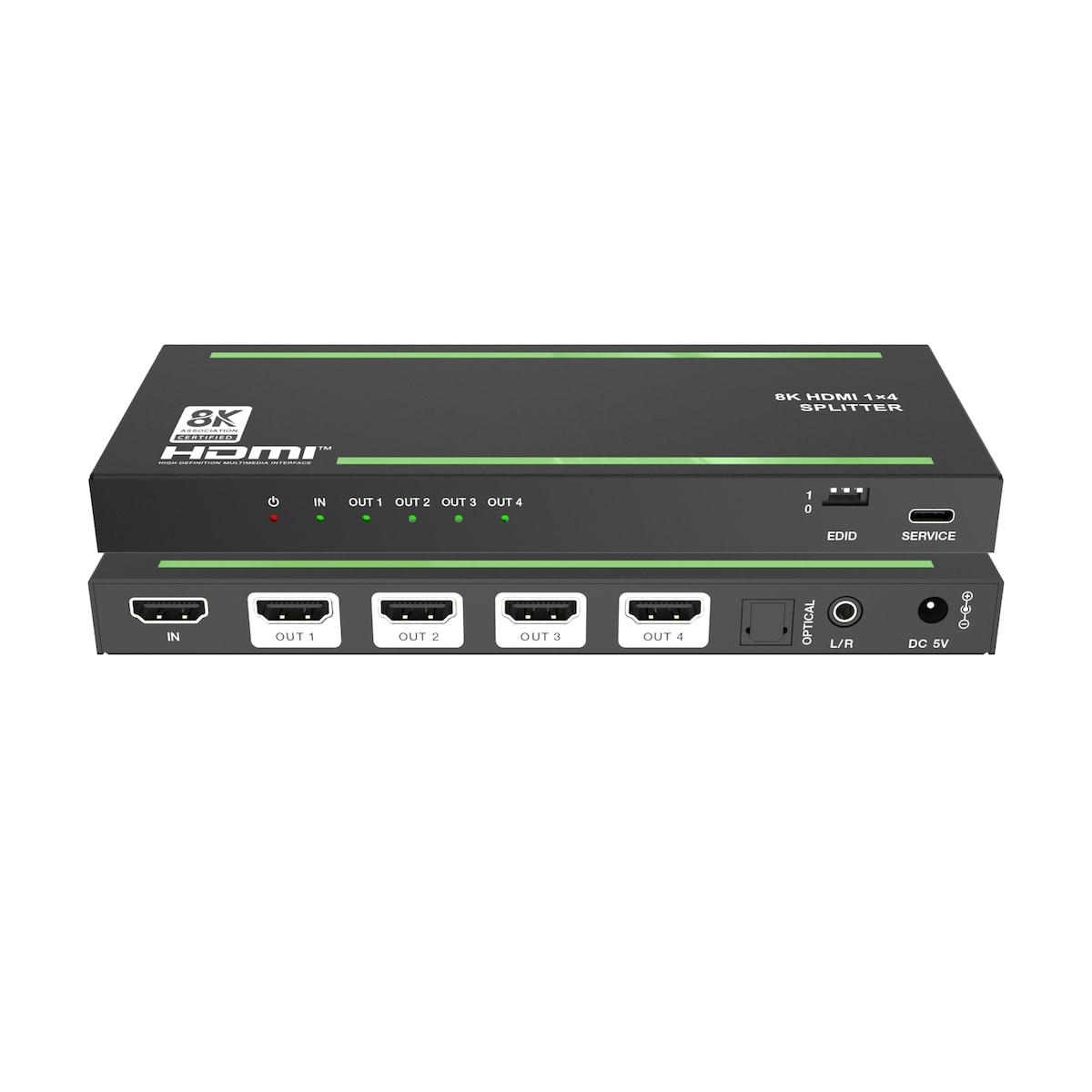NÖRDIC 8K HDMI 2.1 Splitter 1 til 4 & Extractor Optical SPDIF & Stereo HDR EDID Dolby Atmos, True HD, Digital Plus, DTS-HD Master