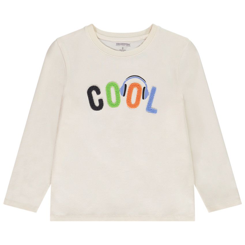 T-shirt manches longues en jersey avec visuel bouclette pour garçon - Ecru