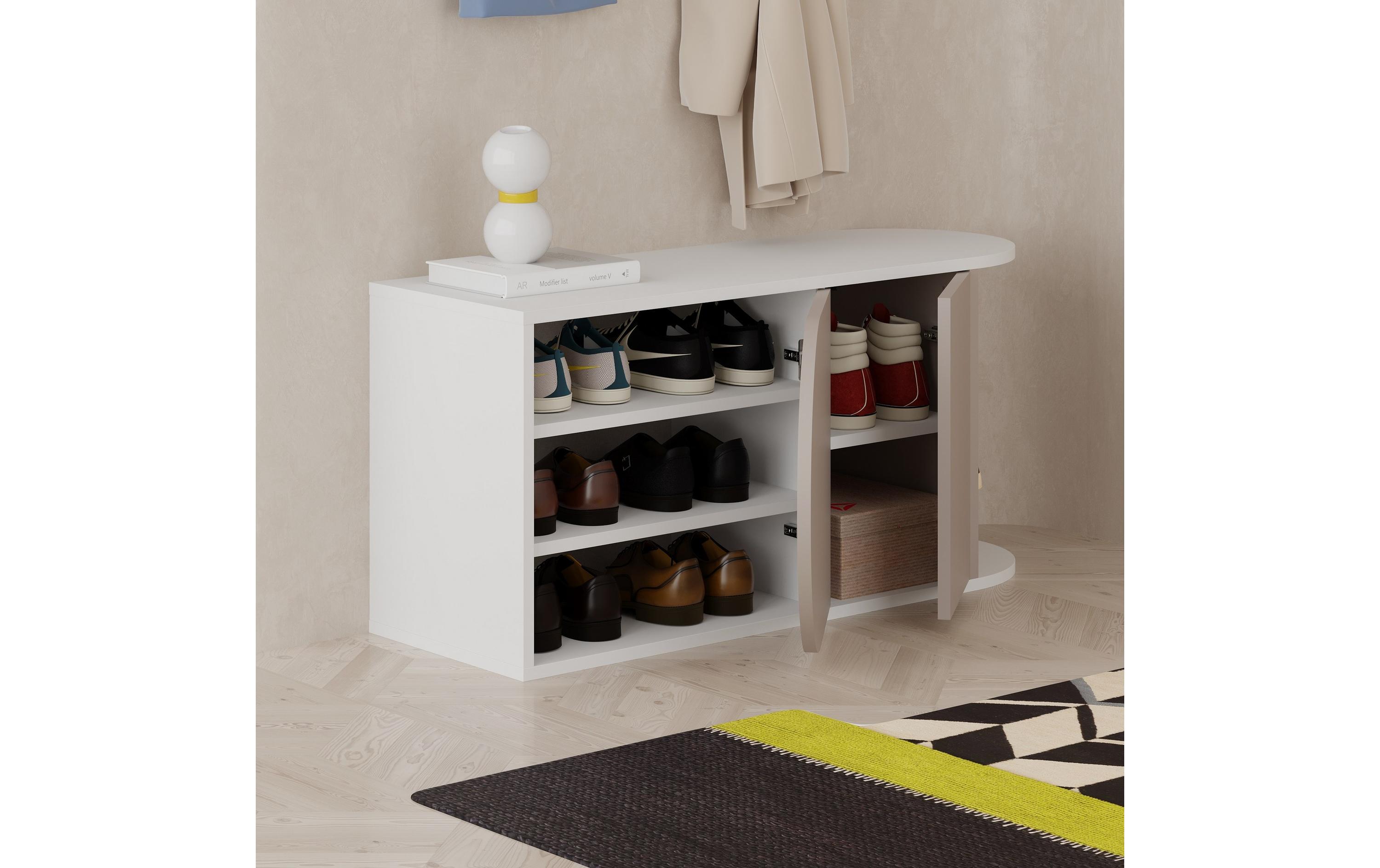 Schuhregal Nova 104 x 50 x 37 cm, Weiss/Mocca<br>Schuhbank