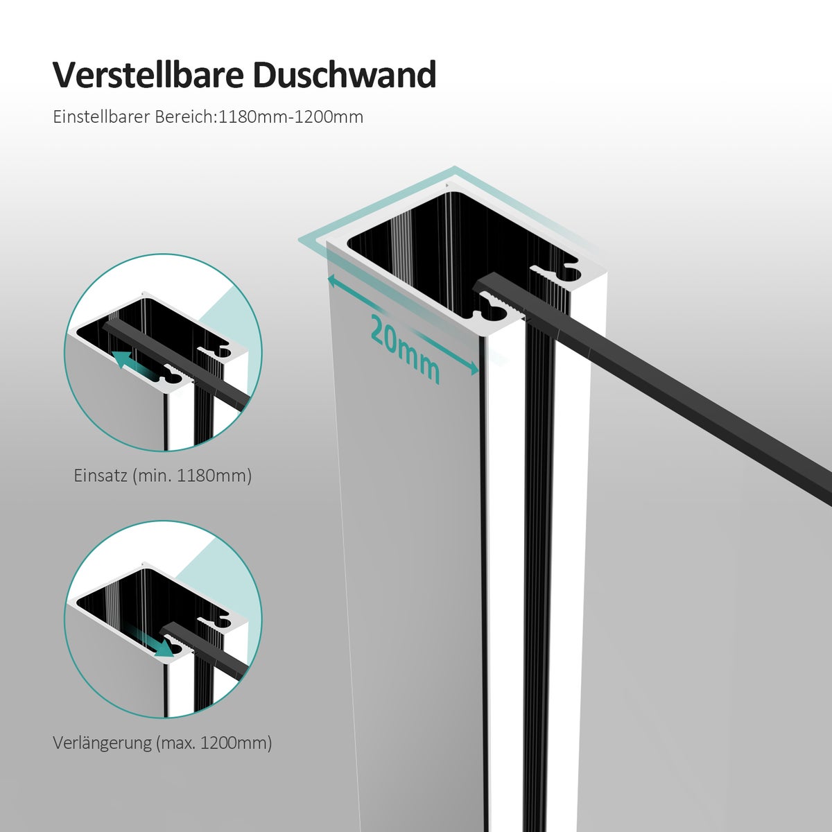 EMKE Hoekdouchecabine met 5 mm NANO-glas, 75x80cm, 195cm hoog