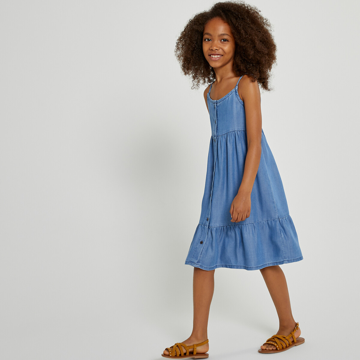 COLEÇÕES LA REDOUTE<br>Vestido com alças delicadas em denim claro