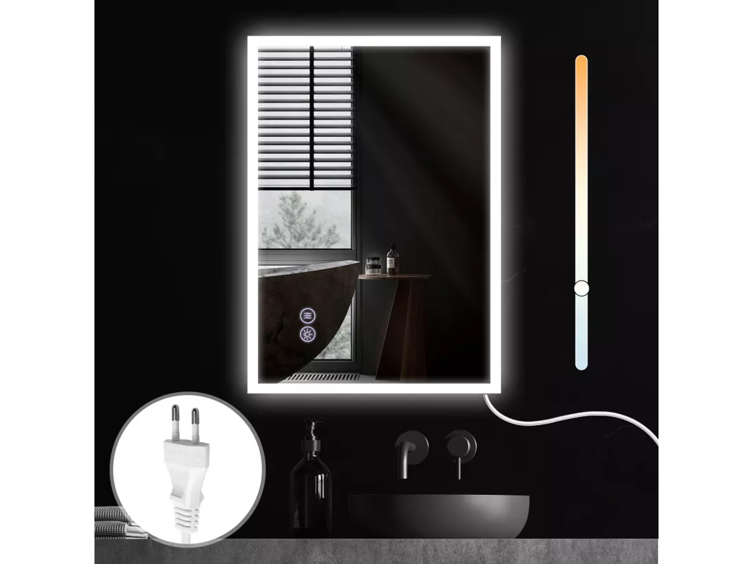 NETTLIFE Miroir avec lumière 50x70cm Miroir mural LED Verre antidéflagrant Miroir de salle de bain avec miroir tactile